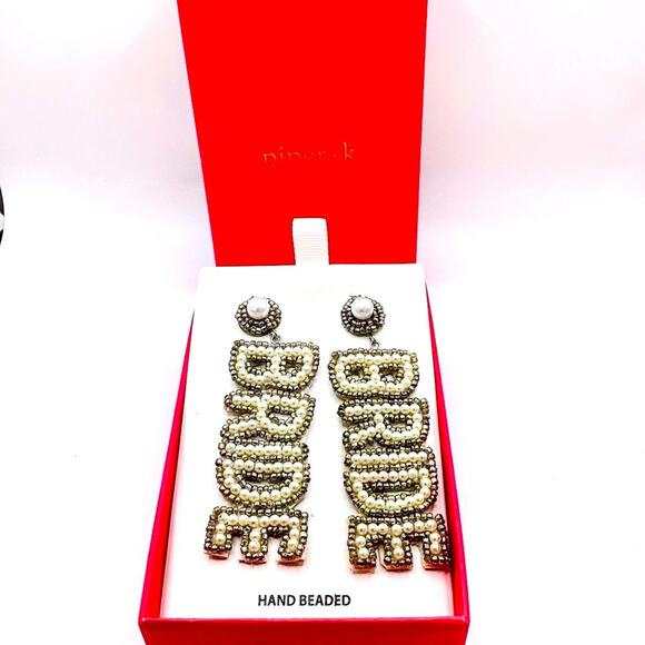 Piper K Silver Hand Beaded Bridal Earrings in Deluxe Gift Box Set - Picture 1 of 6